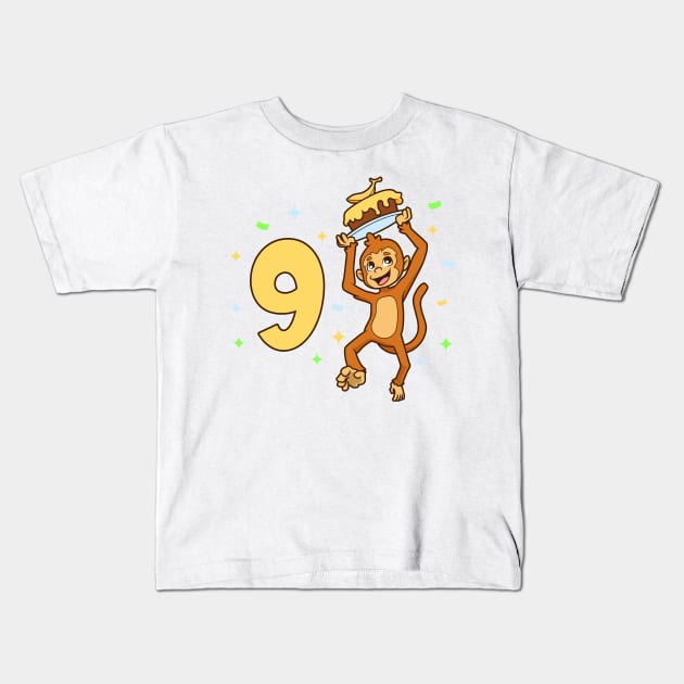 I am 9 with ape - kids birthday 9 years old Kids T-Shirt by Modern Medieval Design